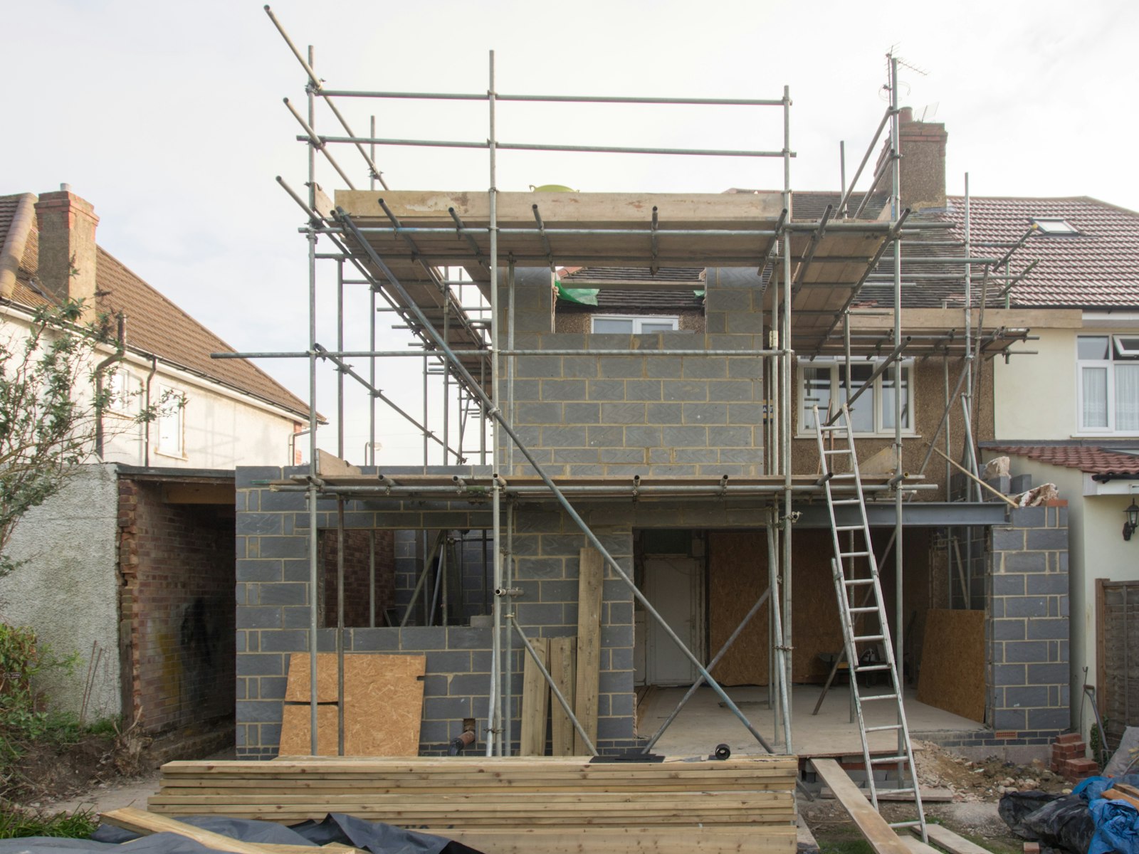 Rear extension under construction with scaffolding