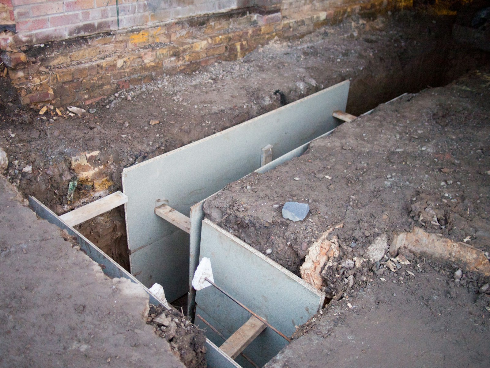 Foundation trench and formwork on a residential site